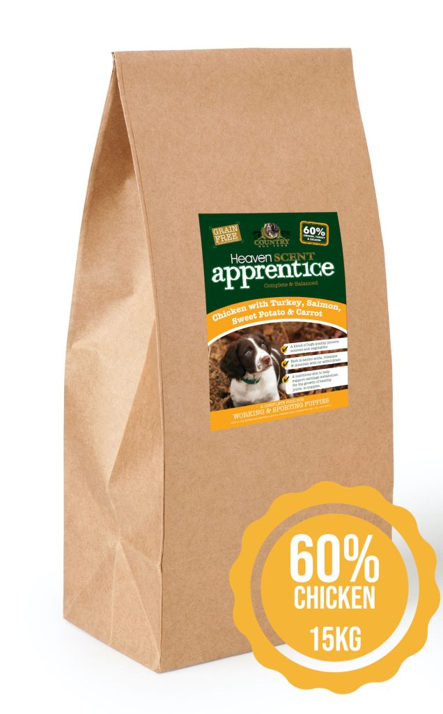Country Dog Food - Heaven Scent Working puppy food with 60% chicken, turkey, salmon, sweet potato and carrot.