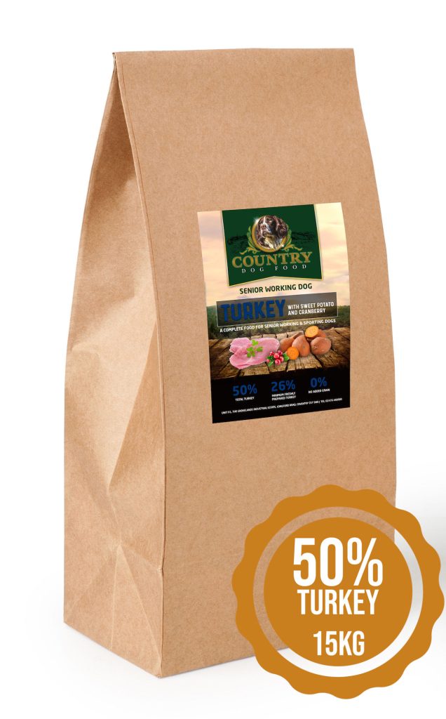 Country Dog Food - Heaven Scent Senior Working dog food with 50% turkey, sweet potato and cranberry